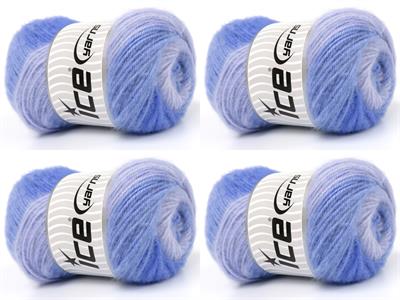 Lot of 4 x 100gr Skeins Ice Yarns SHAGGY Yarn Lilac Shades Blue Shades