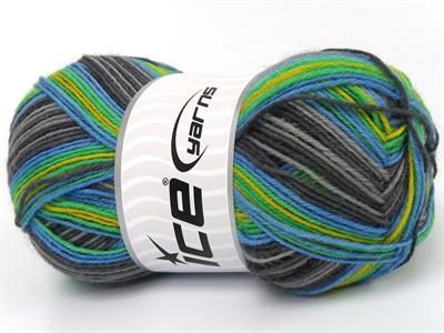 Lot of 4 x 100gr Skeins Ice Yarns SMART SOCK (75% Superwash Wool) Yarn Green Yellow Blue Grey Shades
