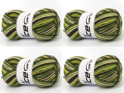 Lot of 4 x 100gr Skeins Ice Yarns SMART SOCK (75% Superwash Wool) Yarn Green Shades Brown Shades Cream
