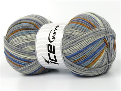 Lot of 4 x 100gr Skeins Ice Yarns SOCK VARICOLOR (75% Superwash Wool) Yarn Grey Shades Blue Shades Gold