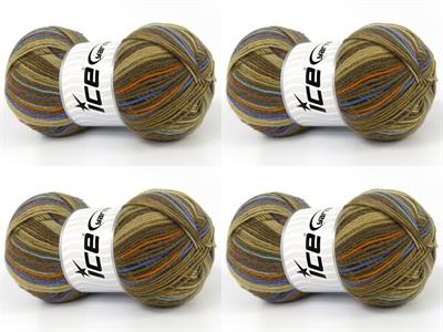 Lot of 4 x 100gr Skeins Ice Yarns SOCK VARICOLOR (75% Superwash Wool) Yarn Brown Shades Maroon Blue Shades
