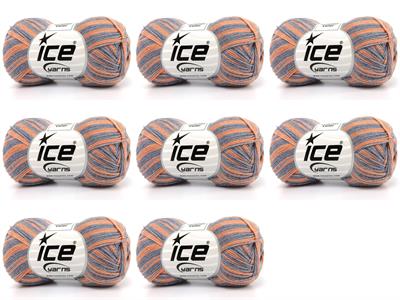 6x50gr. BABY SUMMER COLOR Pamuk, Akrilik Açık Gri, Açık Turuncu Bebe, Yazlık İplikler, Pamuk, Batik Desenli