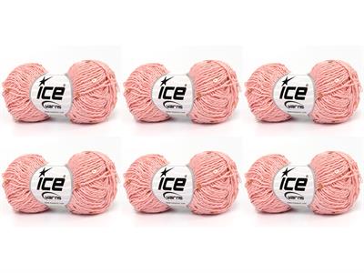 6x50gr. NATURAL COTTON LIGHT PAILLETTE Pamuk Açık Pembe Metalik Simli, Yazlık İplikler, Pamuk, Boncuklu Pullu