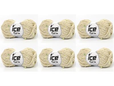 6x50gr. NATURAL COTTON LIGHT PAILLETTE Pamuk Krem Metalik Simli, Yazlık İplikler, Pamuk, Boncuklu Pullu