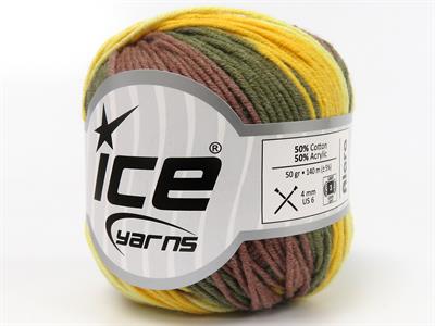 Lot of 8 Skeins Ice Yarns ALARA BATIK (50% Cotton) Yarn Brown Khaki Yellow Shades