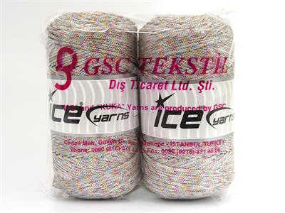 2x200gr. MACRAME BULKY GLITZ MULTI Metalik Simli Yanardöner, Ekru Metalik Simli, Yazlık İplikler, Makrame, Tığ İşi, Düz iplikler, Kalın