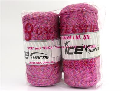 2x200gr. MACRAME BULKY GLITZ MULTI Metalik Simli Pembe, Yanardöner Metalik Simli, Yazlık İplikler, Makrame, Tığ İşi, Düz iplikler, Kalın