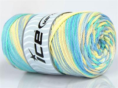 1x250gr. MACRAME COTTON PRINT Pamuk Açık Gri, Yeşil Tonları, Açık Sarı Yazlık İplikler, Makrame, Pamuk, Tığ İşi, Düz iplikler