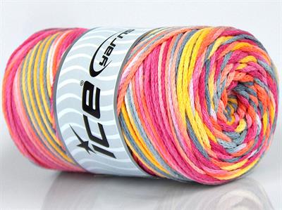 1x250gr. MACRAME COTTON PRINT Pamuk Pembe, Turuncu, Sarı, Açık Gri Yazlık İplikler, Makrame, Pamuk, Tığ İşi, Düz iplikler