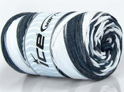 1x250gr. MACRAME COTTON PRINT Pamuk Beyaz, Gri Tonları Yazlık İplikler, Makrame, Pamuk, Tığ İşi, Düz iplikler