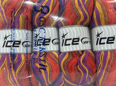 4x100gr. MADONNA Tiftik, Akrilik, Yün Leylak, Sarı, Turuncu Tonları, Çamurcun Kışlık, Yün, Tiftik, Batik Desenli