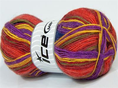 4x100gr. MADONNA Tiftik, Akrilik, Yün Leylak, Sarı, Turuncu Tonları, Çamurcun Kışlık, Yün, Tiftik, Batik Desenli