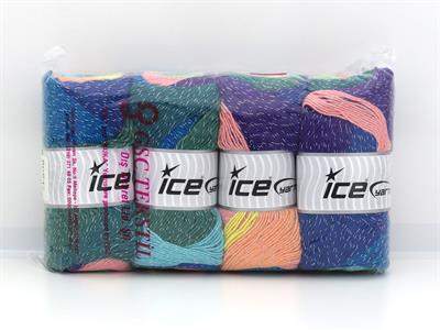 Lot of 4 x 100gr Skeins Ice Yarns MAGIC GLITZ Yarn Salmon Yellow Purple Green Turquoise Blue