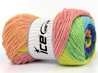 Lot of 4 x 100gr Skeins Ice Yarns MAGIC GLITZ Yarn Salmon Yellow Purple Green Turquoise Blue