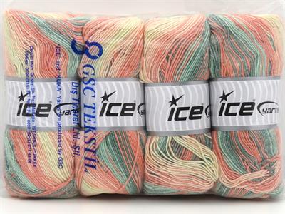 4x100gr. MAGIC GLITZ Simli, Akrilik Yeşil Tonları, Somon Tonları Metalik Simli, Kışlık, Bebe, Batik Desenli