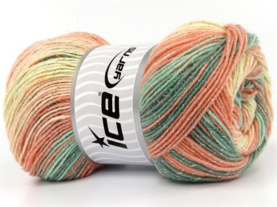 4x100gr. MAGIC GLITZ Simli, Akrilik Yeşil Tonları, Somon Tonları Metalik Simli, Kışlık, Bebe, Batik Desenli