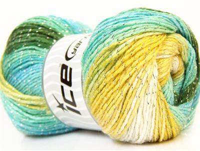 Lot of 4 x 100gr Skeins Ice Yarns MAGIC GLITZ Yarn Green Turquoise Yellow White