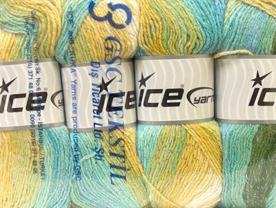 Lot of 4 x 100gr Skeins Ice Yarns MAGIC GLITZ Yarn Green Turquoise Yellow White