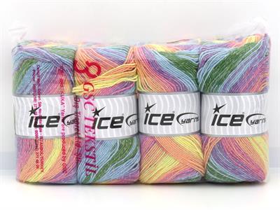 Lot of 4 x 100gr Skeins Ice Yarns MAGIC GLITZ Yarn Pastel Rainbow