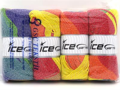 4x100gr. MAGIC GLITZ Simli, Akrilik Gökkuşağı Metalik Simli, Kışlık, Bebe, Batik Desenli