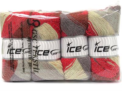 Lot of 4 x 100gr Skeins Ice Yarns MAGIC GLITZ Yarn Cream Grey Light Maroon Red Copper