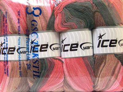 4x100gr. MAGIC LIGHT Akrilik Kahverengi Tonları, Pembe tonları Kışlık, Bebe, Batik Desenli, 100% Akrilik