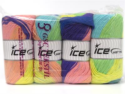 Lot of 4 x 100gr Skeins Ice Yarns MAGIC LIGHT Yarn Salmon Yellow Purple Green Turquoise Blue