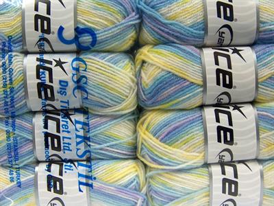 8x50gr. MINI BABY DESIGN Yün, Premium Akrilik Yeşil, Beyaz, Sarı, Mavi Tonları, Açık Lila Kışlık, Bebe, Düz iplikler, Batik Desenli, 100% Akrilik
