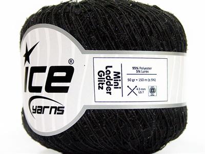 6x50gr. MINI LADDER GLITZ Simli Siyah Metalik Simli, Merdiven, Şerit, Yazlık İplikler, Kalın