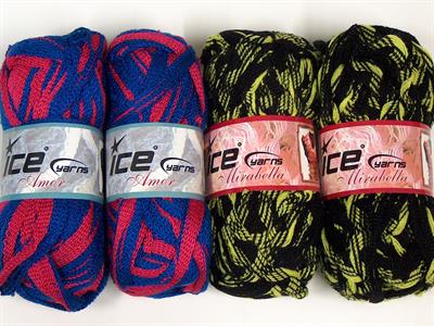 400 gr ICE YARNS 2 balls of Mirabella - 2 balls of Amor Yarns MIXED LOT Yarn Multicolor