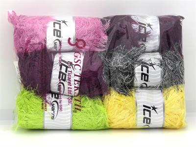 1200 gr ICE YARNS Eyelash Bulky Types MIXED LOT Hand Knitting Yarn Multicolor