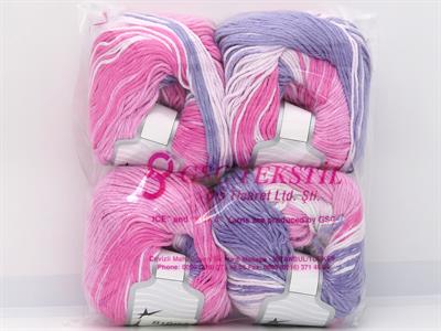 4x100gr. MONA LISA Pamuk Beyaz, Pembe tonları, Açık Lila Bebe, Yazlık İplikler, Pamuk, %100 Pamuk