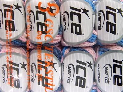 8x50gr. MONACO Akrilik Pembe tonları, Mavi Tonları Kışlık, Düz iplikler, Batik Desenli, Worsted, Zincir