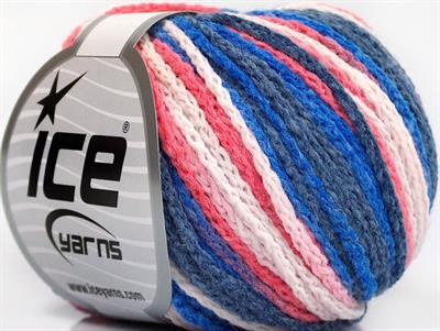 8x50gr. MONACO Akrilik Beyaz, Somon, Mavi Tonları Kışlık, Düz iplikler, Batik Desenli, Worsted, Zincir