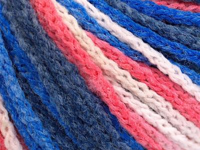 8x50gr. MONACO Akrilik Beyaz, Somon, Mavi Tonları Kışlık, Düz iplikler, Batik Desenli, Worsted, Zincir