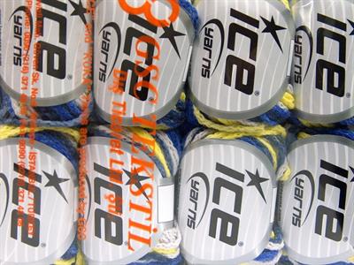 8x50gr. MONACO Akrilik Beyaz, Sarı, Mavi Tonları Kışlık, Düz iplikler, Batik Desenli, Worsted, Zincir