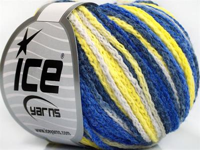 8x50gr. MONACO Akrilik Beyaz, Sarı, Mavi Tonları Kışlık, Düz iplikler, Batik Desenli, Worsted, Zincir