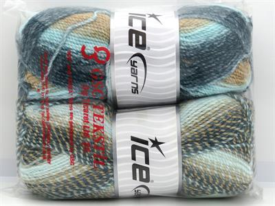 2x200gr. MOSAIC Akrilik Deve Tüyü, Mavi Tonları Kışlık, Düz iplikler, Batik Desenli, Worsted, 100% Akrilik