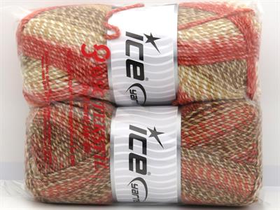 2x200gr. MOSAIC Akrilik Krem, Kahverengi Tonları, Somon Tonları Kışlık, Düz iplikler, Batik Desenli, Worsted, 100% Akrilik