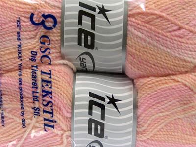 2x200gr. MOSAIC Akrilik Krem, Açık Turuncu, Açık Pembe Kışlık, Düz iplikler, Batik Desenli, Worsted, 100% Akrilik