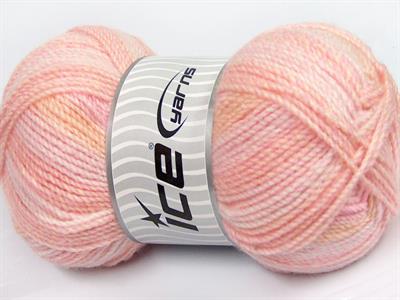 2x200gr. MOSAIC Akrilik Krem, Açık Turuncu, Açık Pembe Kışlık, Düz iplikler, Batik Desenli, Worsted, 100% Akrilik