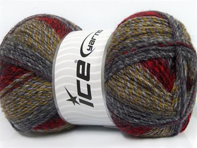 2x200gr. MOSAIC Akrilik Gri, Bordo, Zeytin Yeşili Kışlık, Düz iplikler, Batik Desenli, Worsted, 100% Akrilik