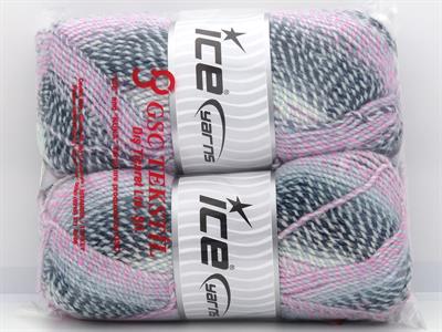 2x200gr. MOSAIC Akrilik Pembe, Mavi Tonları Kışlık, Düz iplikler, Batik Desenli, Worsted, 100% Akrilik