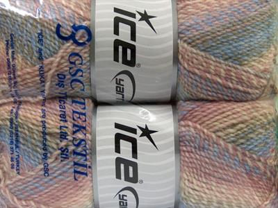 2x200gr. MOSAIC Akrilik Beyaz, Açık Mavi, Gül pembe, Bej Kışlık, Düz iplikler, Batik Desenli, Worsted, 100% Akrilik