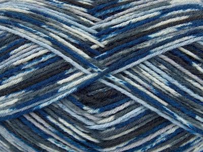 Lot of 4 x 100gr Skeins Ice Yarns MULTICOLOR SOCK (75% Superwash Wool) Yarn Blue Shades Grey Black