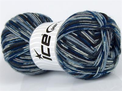 Lot of 4 x 100gr Skeins Ice Yarns MULTICOLOR SOCK (75% Superwash Wool) Yarn Blue Shades Grey Black