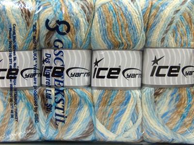 4x100gr. MYSTIQUE Yün, Akrilik Kahverengi, Mavi, Beyaz, Bej Kışlık, Yün, Batik Desenli, Kalın