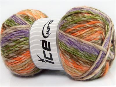 4x100gr. MYSTIQUE Yün, Akrilik Kahverengi, Yeşil, Leylak, Turuncu, Bej Kışlık, Yün, Batik Desenli, Kalın