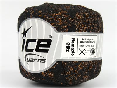 6x50gr. NAMASTE GLITZ Metalik Simli Siyah, Bakır Şerit, Yazlık İplikler, Batik Desenli, Kalın