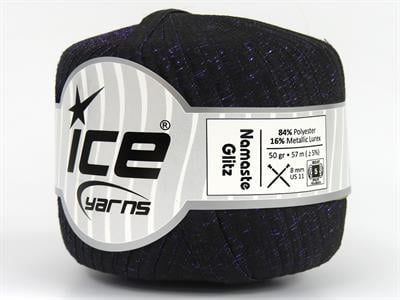 6x50gr. NAMASTE GLITZ Metalik Simli Siyah, Mor Şerit, Yazlık İplikler, Batik Desenli, Kalın